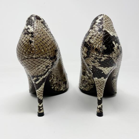 Stuart Weitzman Snakeskin Python Leather Peep Toe High Heels Shoes Black Tan 6 - Picture 7 of 11